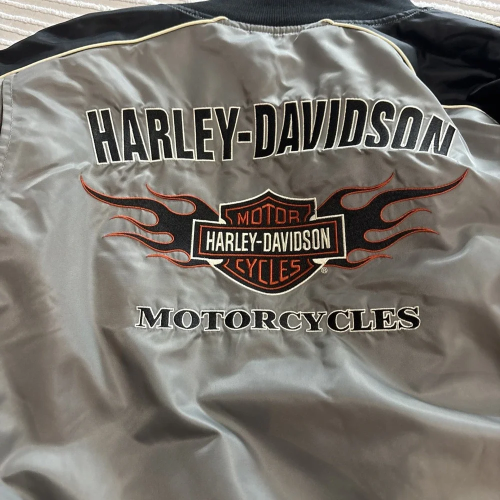 Harley-Davidson Genuine Motor Clothes  Silver/Black Nylon Jacket Sz‎ Large Tall